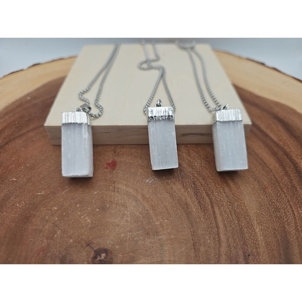 Selenite Crystal Necklace 1 Each W/Chain - CrystalCloud Company - Selenite Cryst